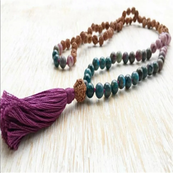 Mixed Gemstone and Rudraksha Seed Mala 8mm - Picture 9 of 11